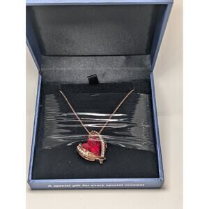 CDE Red Heart Pendant Necklace Rose Gold Plated Crystal Gift Box Jewelry